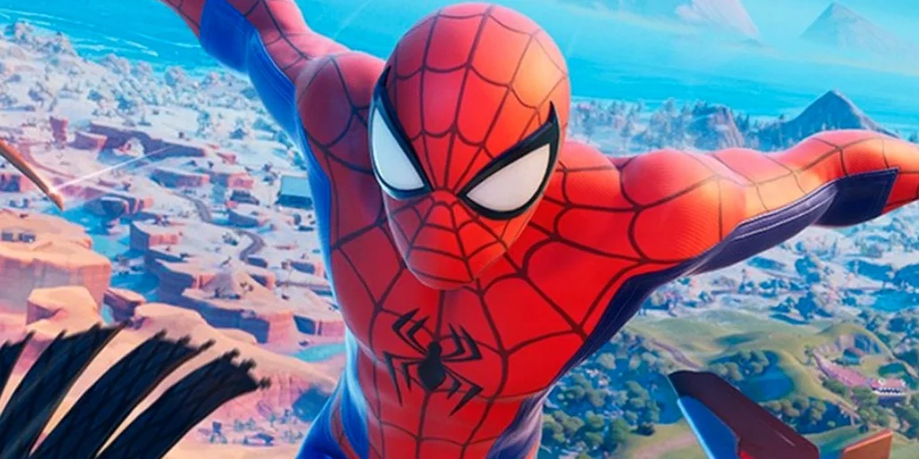 Fortnite Spider Man Swinging Through the air